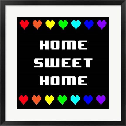 Framed Home Sweet Home -  Black with Pixel Hearts Print