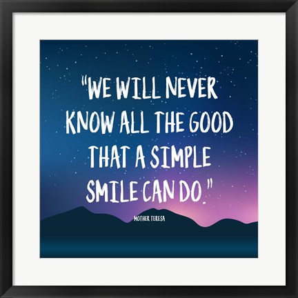 Framed Simple Smile - Mother Teresa Quote (Dusk) Print