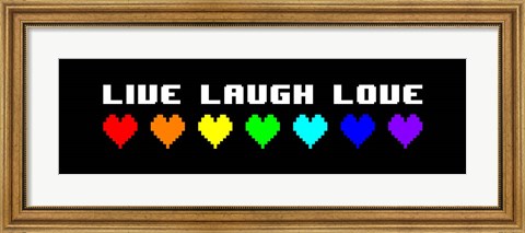 Framed Live Laugh Love -  Black Panoramic with Pixel Hearts Print