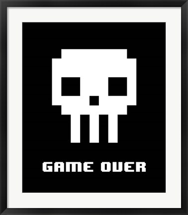 Framed Game Over  - White Skull Print