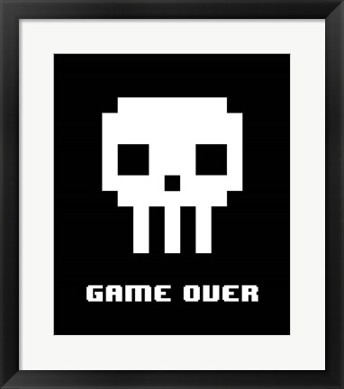 Framed Game Over  - White Skull Print