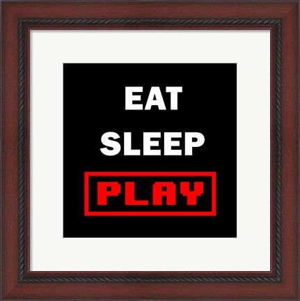 Framed Eat Sleep Play - Black with Red Text Print