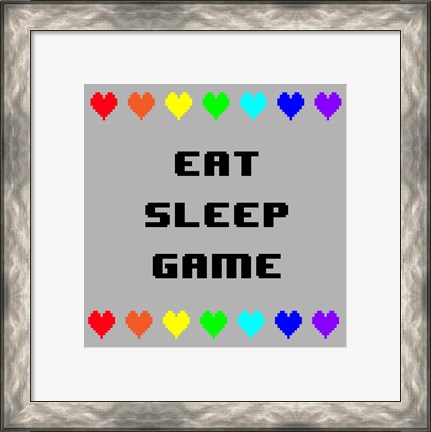 Framed Eat Sleep Game -  Gray with Pixel Hearts Print
