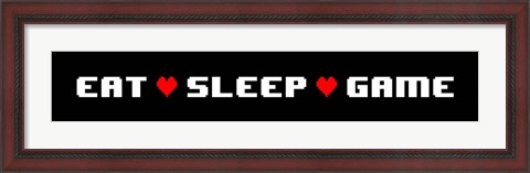 Framed Eat Sleep Game -  Black Panoramic with Pixel Hearts Print