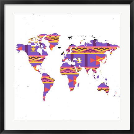 Framed World Map Tribal Print