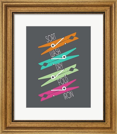 Framed Sort Wash Dry Fold Colored Clothespins Red Green Print