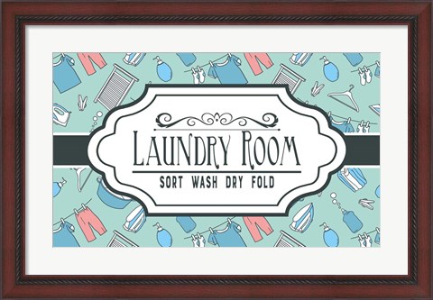 Framed Laundry Room Sign Green Pattern Print