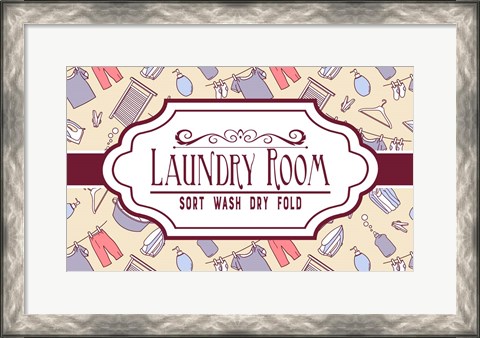 Framed Laundry Room Sign Yellow Pattern Print