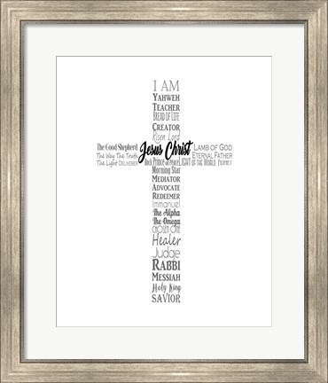 Framed Names of Jesus Cross Silhouette White Print