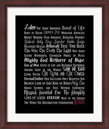 Framed Names of Jesus Rectangle Gray and Red Text Print