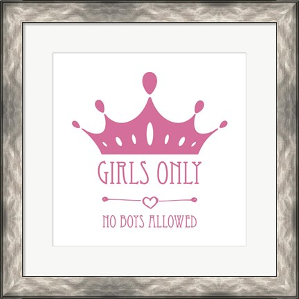 Framed Girls Only Crown Pink on White Print