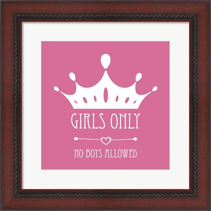 Framed Girls Only Crown White on Pink Print
