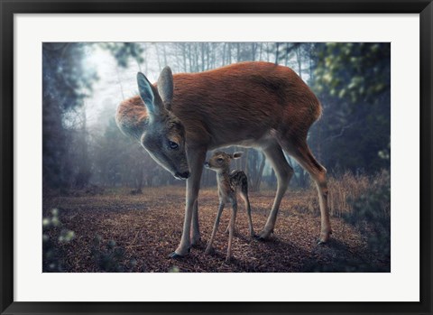 Framed Mother And Fawn Print