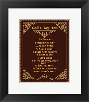 Framed God&#39;s Top Ten Brown and Gold Design Print