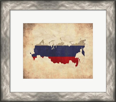 Framed Map with Flag Overlay Russia Print