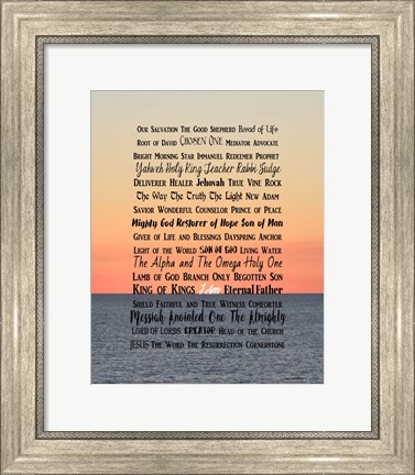 Framed Names of Jesus Ocean Sunset Print