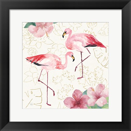 Framed Tropical Fun Bird V with Gold Print