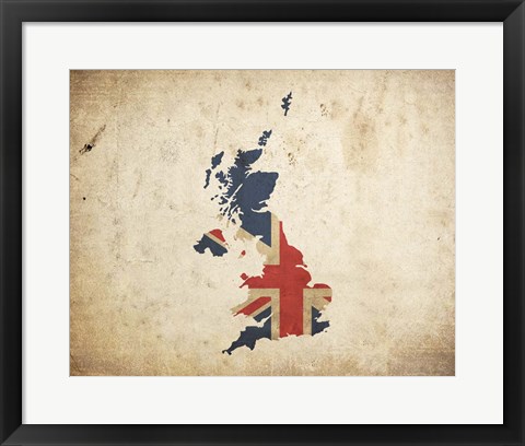 Framed Map with Flag Overlay United Kingdom Print