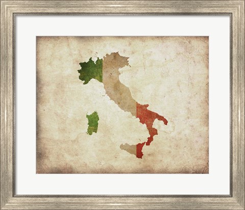 Framed Map with Flag Overlay Italy Print
