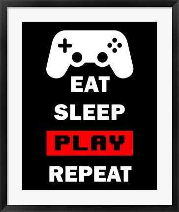 Framed Eat Sleep Game Repeat  - Black and Red Print