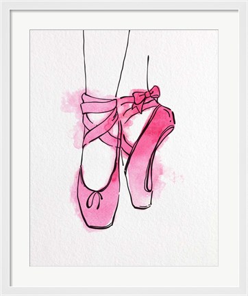 Framed Ballet Shoes En Pointe Pink Watercolor Part III Print