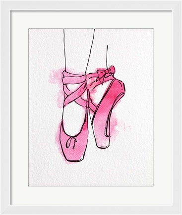 Framed Ballet Shoes En Pointe Pink Watercolor Part III Print