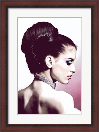 Framed Vintage Fashion Woman With Necklace Pink Print
