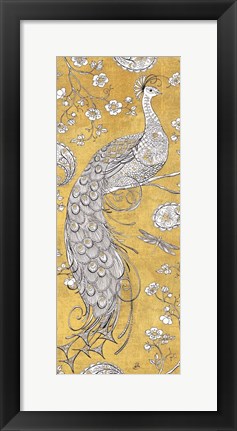 Framed Color my World Ornate Peacock II Gold Print