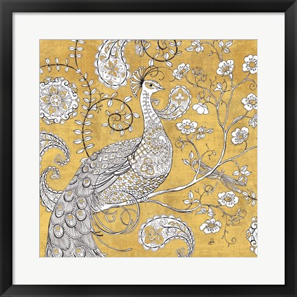 Framed Color my World Ornate Peacock I Gold Print