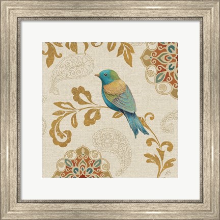Framed Bird Rainbow Blue and Yellow Print