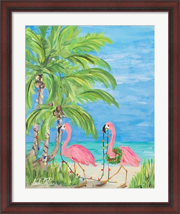 Framed Flamingo Christmas II Print