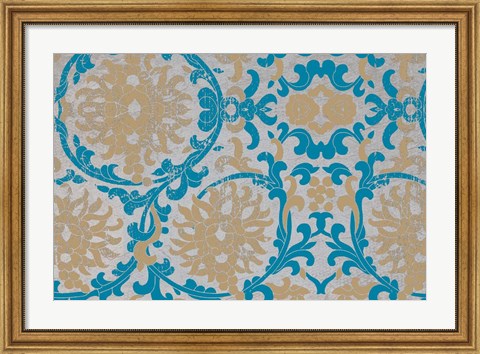 Framed Tan &amp; Blue Floral Pattern II Print