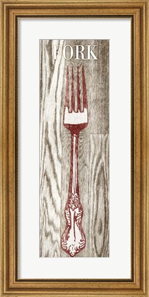 Framed Fork &amp; Spoon on Wood I Print