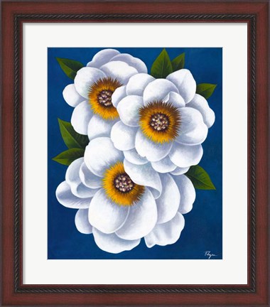 Framed White Flowers on Blue II Print