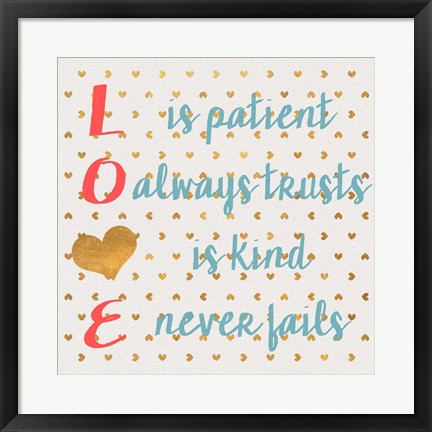 Framed LOVE with Gold Hearts Print