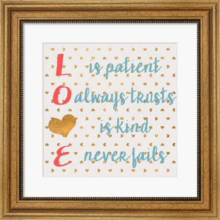 Framed LOVE with Gold Hearts Print