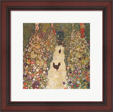 Framed Garden Path with Chickens, 1916 Print