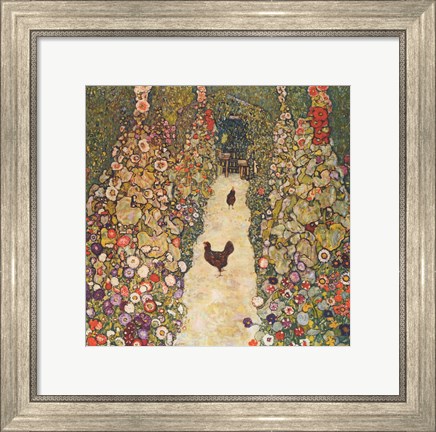 Framed Garden Path with Chickens, 1916 Print