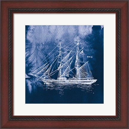 Framed Sailing Ships IV Indigo Print