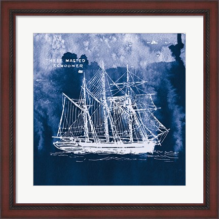Framed Sailing Ships II Indigo Print