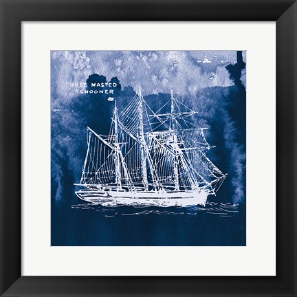 Framed Sailing Ships II Indigo Print