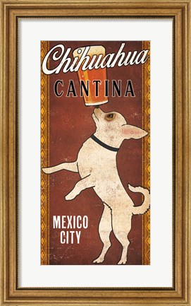 Framed White Chihuahua on Red Print