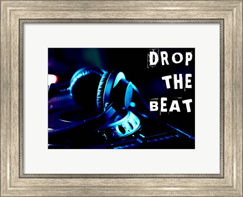 Framed Drop The Beat - Navy and Cyan Print