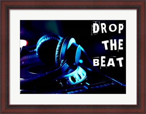 Framed Drop The Beat - Navy and Cyan Print