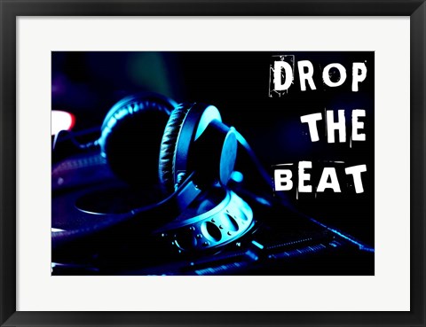 Framed Drop The Beat - Navy and Cyan Print