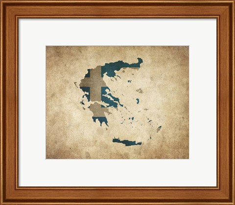 Framed Map with Flag Overlay Greece Print