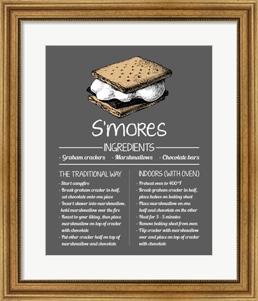 Framed S&#39;mores Recipe Gray Background Print