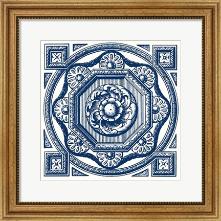 Framed Indigo Medallion I Print