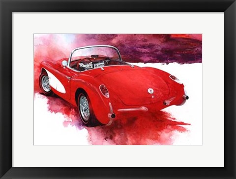 Framed &#39;57 Red Corvette Print