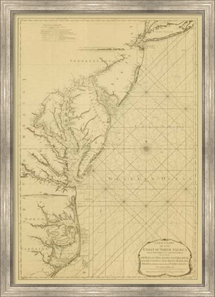 Framed Coastal Chart of the East Coast Print